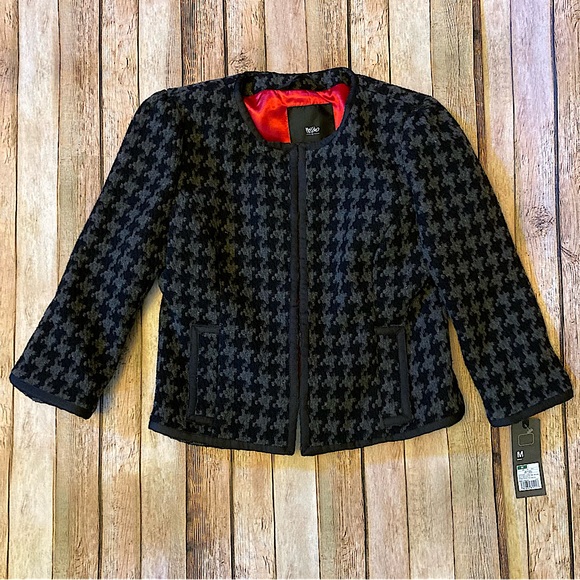NWT Mossimo Tweed Wool Blend Grey & Black M Lined Blazer Hook Closure - Picture 1 of 9